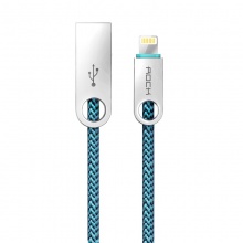 洛克（ROCK）苹果数据线 锌合金手机充电器线 适用于iPhoneX/8Plus/7/6s/SE/5/iPad Pro 1米 孔雀蓝