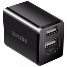 邦克仕(Benks)手机平板充电头充电器 移动电源充电器/USB电源适配器/3.4A双口充电插头 可折叠 黑色