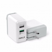 爱沃可（iWALK）2口USB充电器 30w手机充电头 5V/2.4A电源适配器 适用快充QC3.0协议苹果三星华为oppo手机