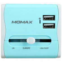 摩米士（MOMAX）精彩全球充电器 双USB出国旅行全球通用电源转换插头插座 适用于美澳英欧规 蓝色