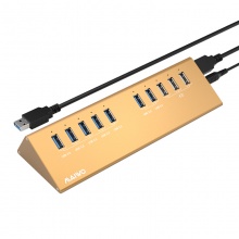 麦沃 MAIWO KH110 10口USB3.0分线器高速一拖10口转换器HUB集线器 笔记本扩展多口带电源 土豪金色