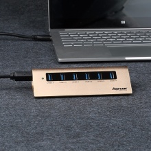 安普康（AMPCOM）USB分线器3.0 高速扩展7口HUB集线器 苹果Macbook笔记本台式电脑 带电源全铝金AMU307PGD