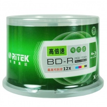 铼德（RITEK）BD-R 12速 超高速 25G 蓝光 可打印 桶装50片 刻录盘