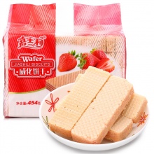 嘉士利 饼干蛋糕 零食早餐点心 早餐威化夹心饼干 草莓味454g/袋
