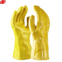 谋福 黄色棉毛浸塑劳保劳防PVC手套 防水防油防污耐酸碱 水产加工化工机械使用塑料