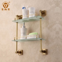 老铜匠（LTJ） 全铜欧式仿古卫生间浴室五金卫浴挂件双层玻璃平台化妆置物架GK10302 青古铜