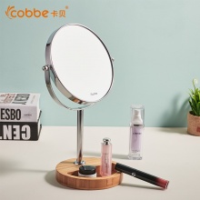 卡贝（cobbe）双面梳妆镜子台式化妆镜高清放大美容镜 B款竹质底座3倍放大