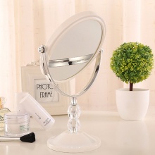雨花泽（Yuhuaze）欧式水晶款6寸双面镜子 台式桌面化妆镜梳妆台美容镜 白色