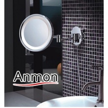 Anmon9寸铜浴室镜子壁式/放大镜/带灯泡LED灯/双面美容镜 双面普通暖色灯