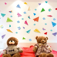凡雅空间 可移除墙贴纸贴画卡通儿童房间男孩卧室幼儿园布置墙壁纸飞机图案 彩色纸飞机 中号
