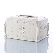 欧式立体玫瑰雕花纸巾盒家用塑料长方形抽纸盒客厅餐巾纸收纳盒 北欧蓝