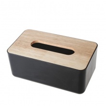 创意欧式圆形抽纸盒简约橡木木纸巾盒家用卷纸筒客厅卫生间 橡木黑色方形