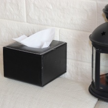 侑家良品收纳盒 皮革纸巾盒客厅 抽纸盒家用 黑色羊皮纹 方形