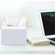 侑家良品收纳盒 皮革纸巾盒客厅 抽纸盒家用 白色羊皮纹 方形