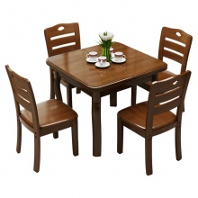 实木伸缩餐桌 伸缩尺寸85*88(122)*76CM 胡桃色单桌（不含椅子）