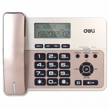 得力（deli）796 大屏幕横式老板办公家用电话机 计算器功能固定电话 三组亲情号码一键呼叫（香槟金）